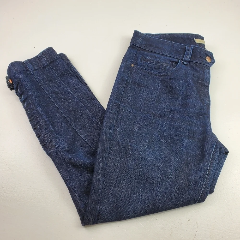 Anthropologie Leifsdottir Women Dark Denim Cropped Lace‎ Up Fray Riding Jeans 28